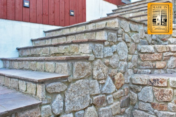 Sawn granite walling stone used to create steps