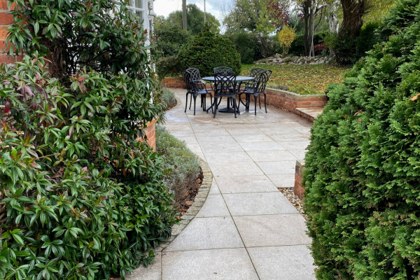 Brown granite paving used to create this sitting area