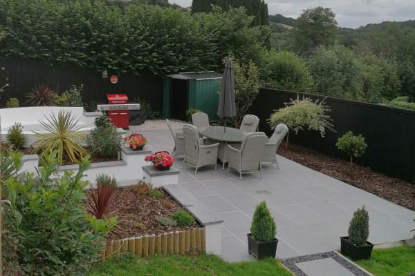 Dark grey porcelain paving used on a patio