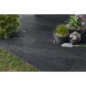 Black Porcelain paving 600X900 used to create a patio paving area