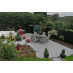 Dark grey porcelain paving used on a patio