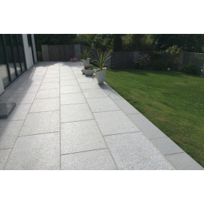 Silver grey granite paving used to create this patio paving area