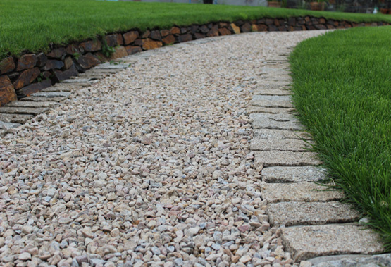 Granite setts used to create a garden path boarder